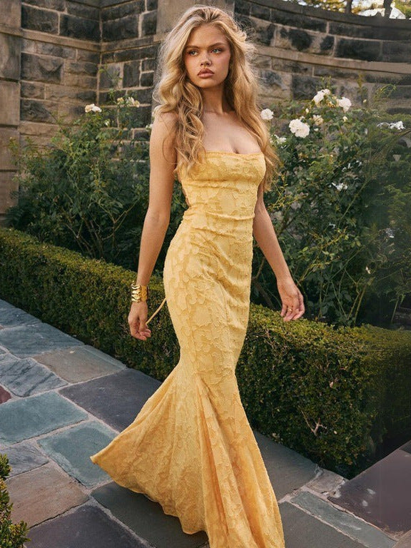 Slim Fit Lace Jacquard Fishtail Dress