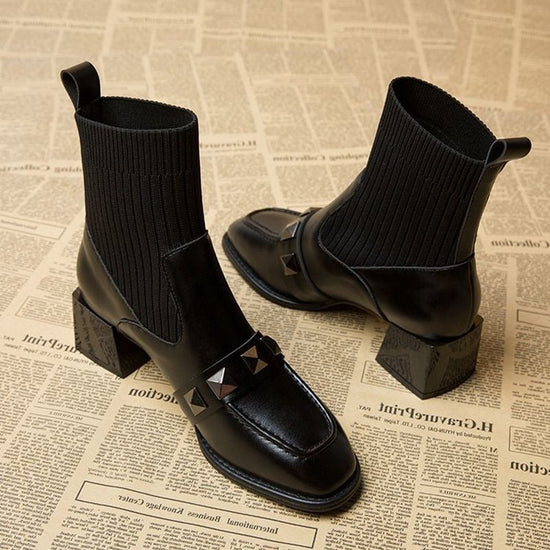 Women's Mid-Heel Square Toe Martin Boots