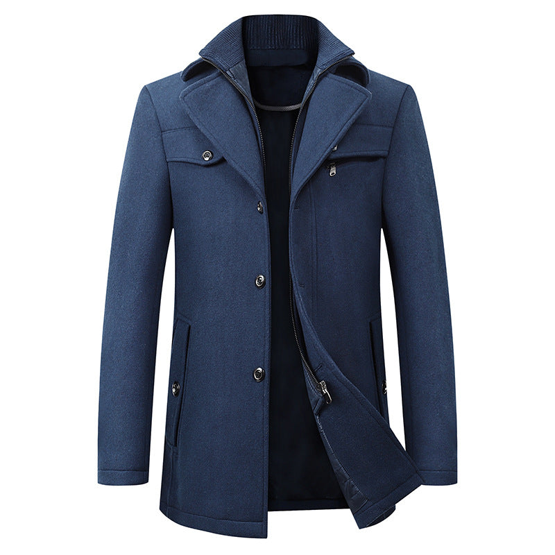 Men's Classic Wool Blend Coat with Lapel