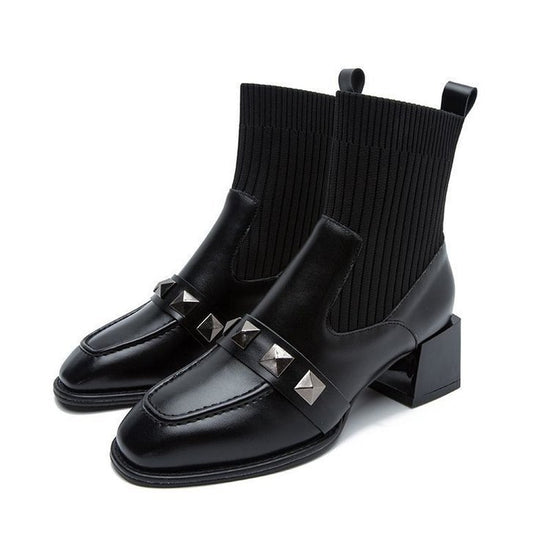 Women's Mid-Heel Square Toe Martin Boots