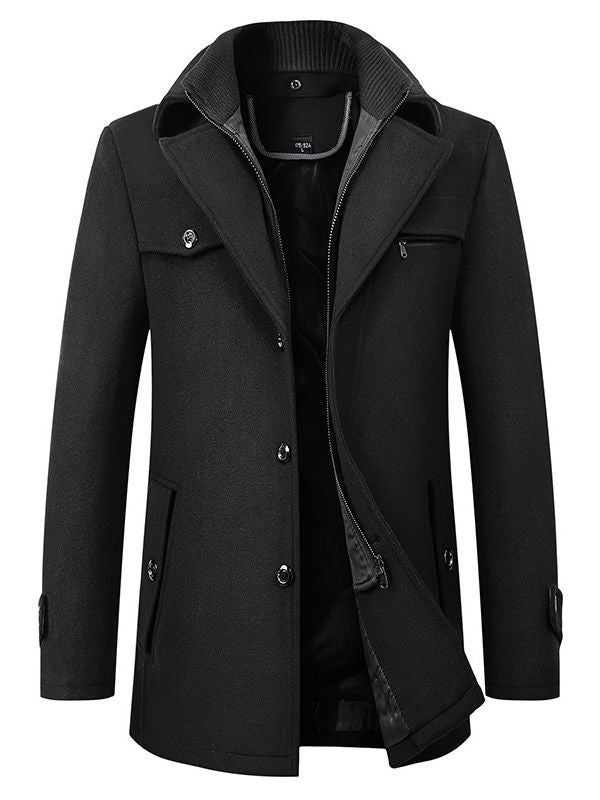 Men's Classic Wool Blend Coat with Lapel
