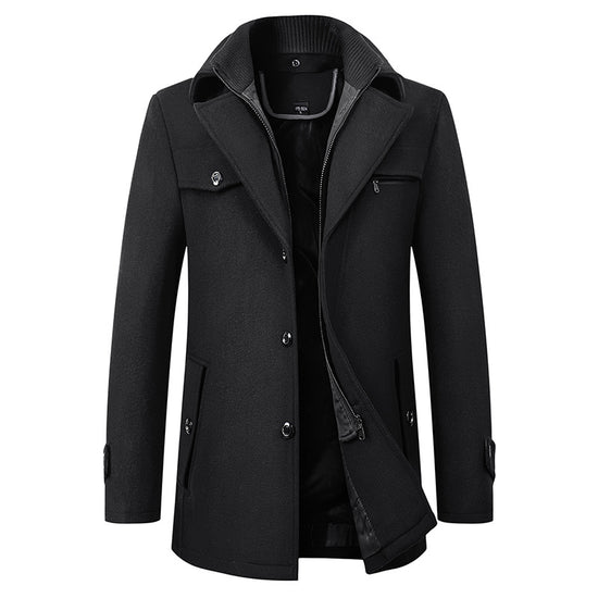 Men's Classic Wool Blend Coat with Lapel