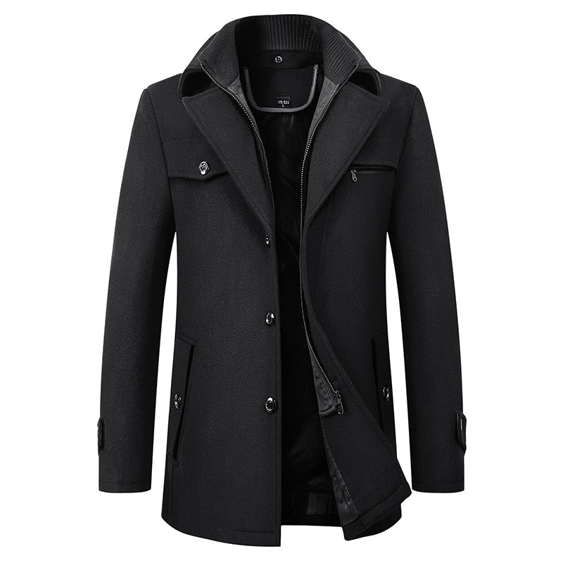 Men's Classic Wool Blend Coat with Lapel