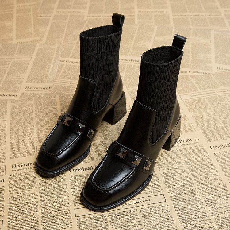 Women's Mid-Heel Square Toe Martin Boots