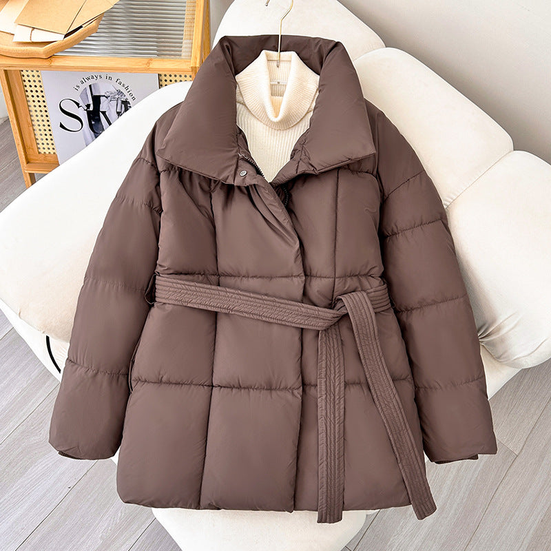 Mid-length lace-up cotton coat