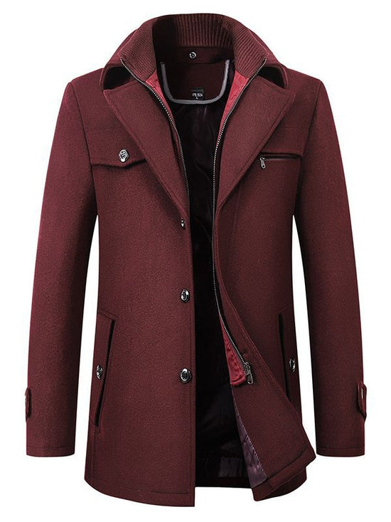 Men's Classic Wool Blend Coat with Lapel