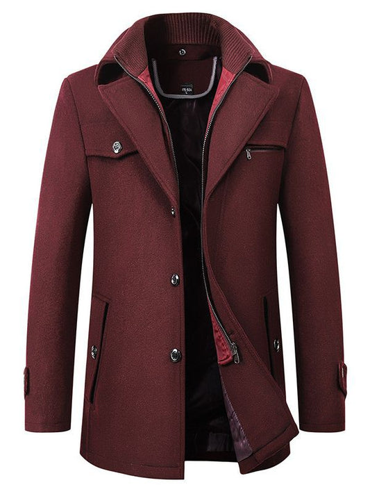 Men's Classic Wool Blend Coat with Lapel