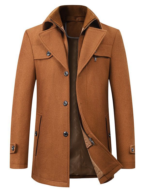 Men's Classic Wool Blend Coat with Lapel