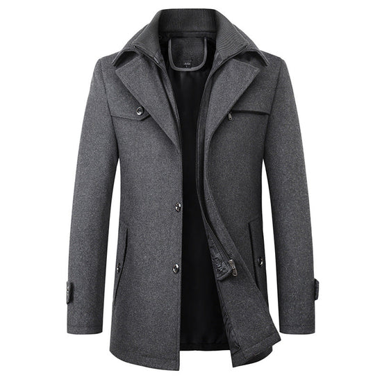 Men's Classic Wool Blend Coat with Lapel