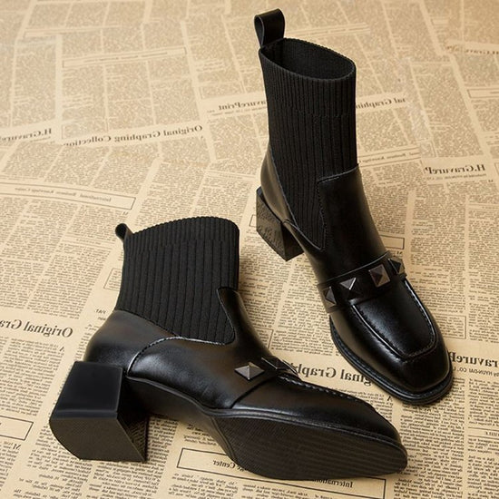 Women's Mid-Heel Square Toe Martin Boots