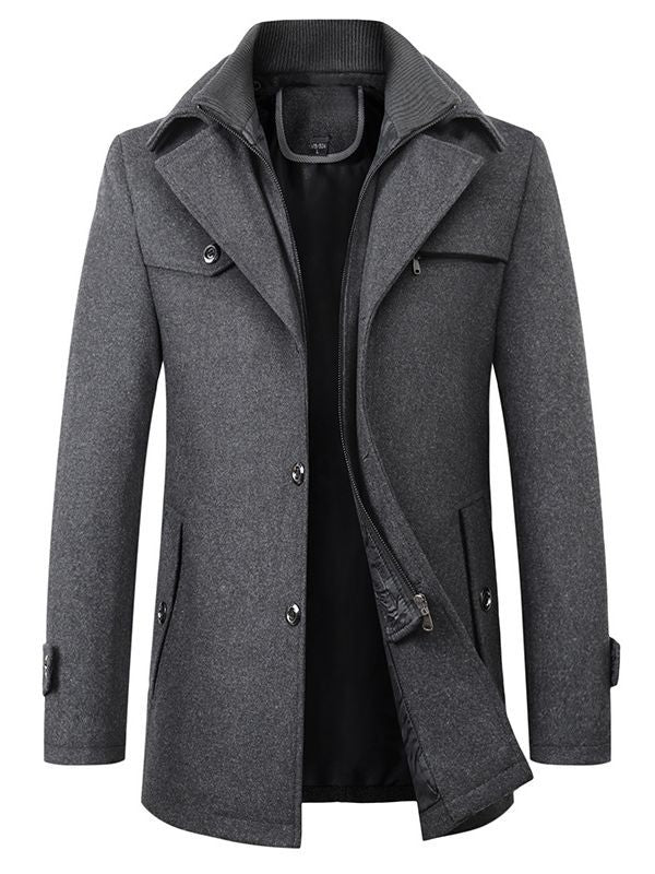 Men's Classic Wool Blend Coat with Lapel