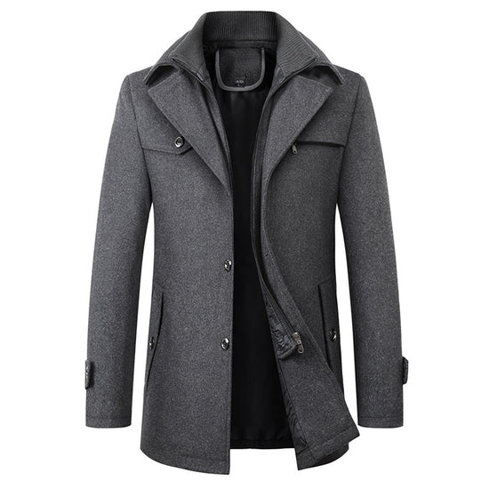 Men's Classic Wool Blend Coat with Lapel