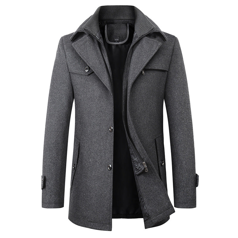 Men's Classic Wool Blend Coat with Lapel
