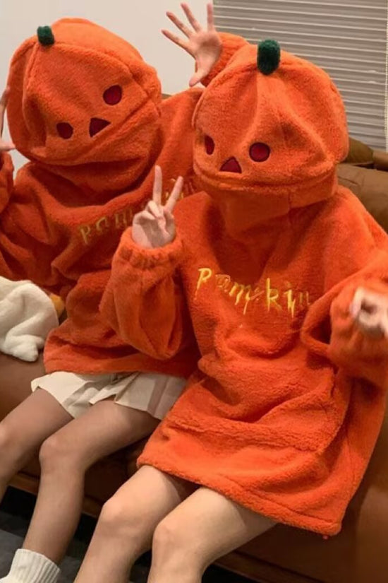 Retro Pumpkin Print Hooded Sweatshirt