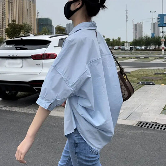Cotton Medium Sleeve Slim Womens Shirt